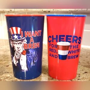 22oz Patriotic‎ Brew Cheers Reusable Plastic Cups, Red, Wht, Blue (2 Cups)